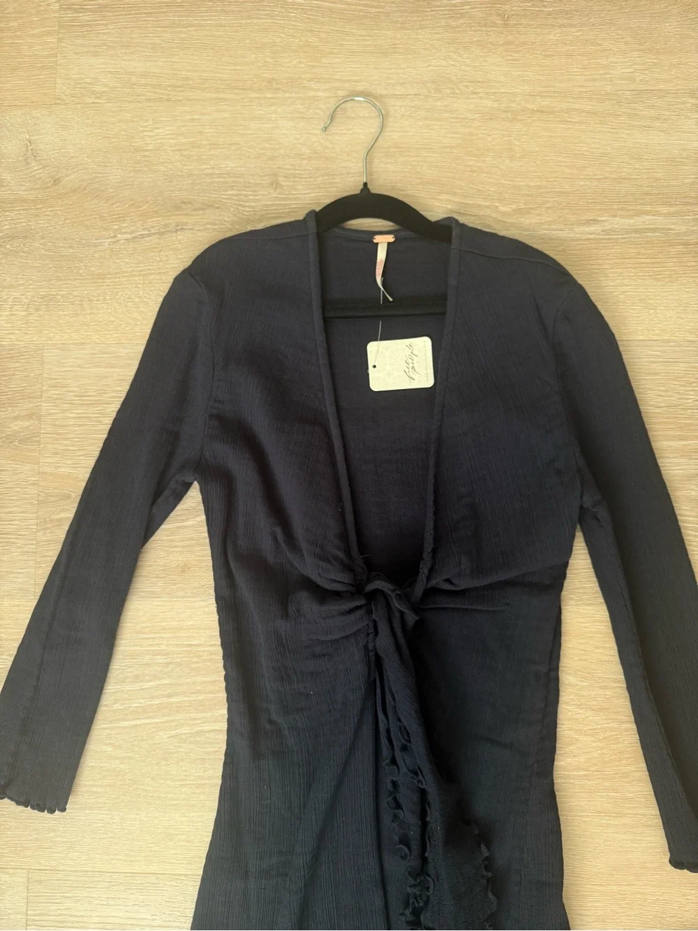Free people Navy Tie-Front Ribbed Dress